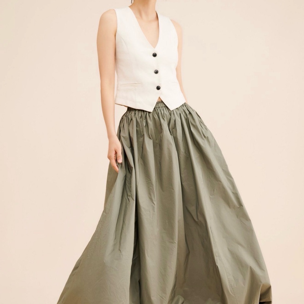 Anthropologie Bubble Maxi Skirt Olive Green